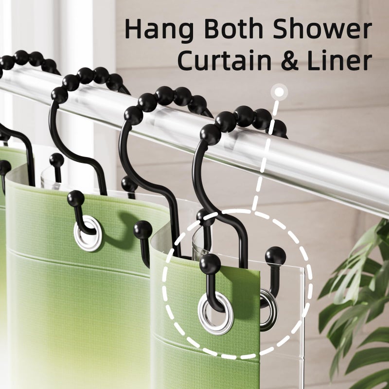 Amazer Shower Curtain Rings, Rust-Resistant Metal Double Shower Hooks for Curtain Rolling Shower Curtain Hooks Rings Shower Rings for Bathroom Shower Curtain Rod, Matte Black, Set of 12 Rings - Image 4